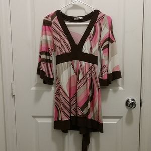 Pink, creme, brown and tan blouse